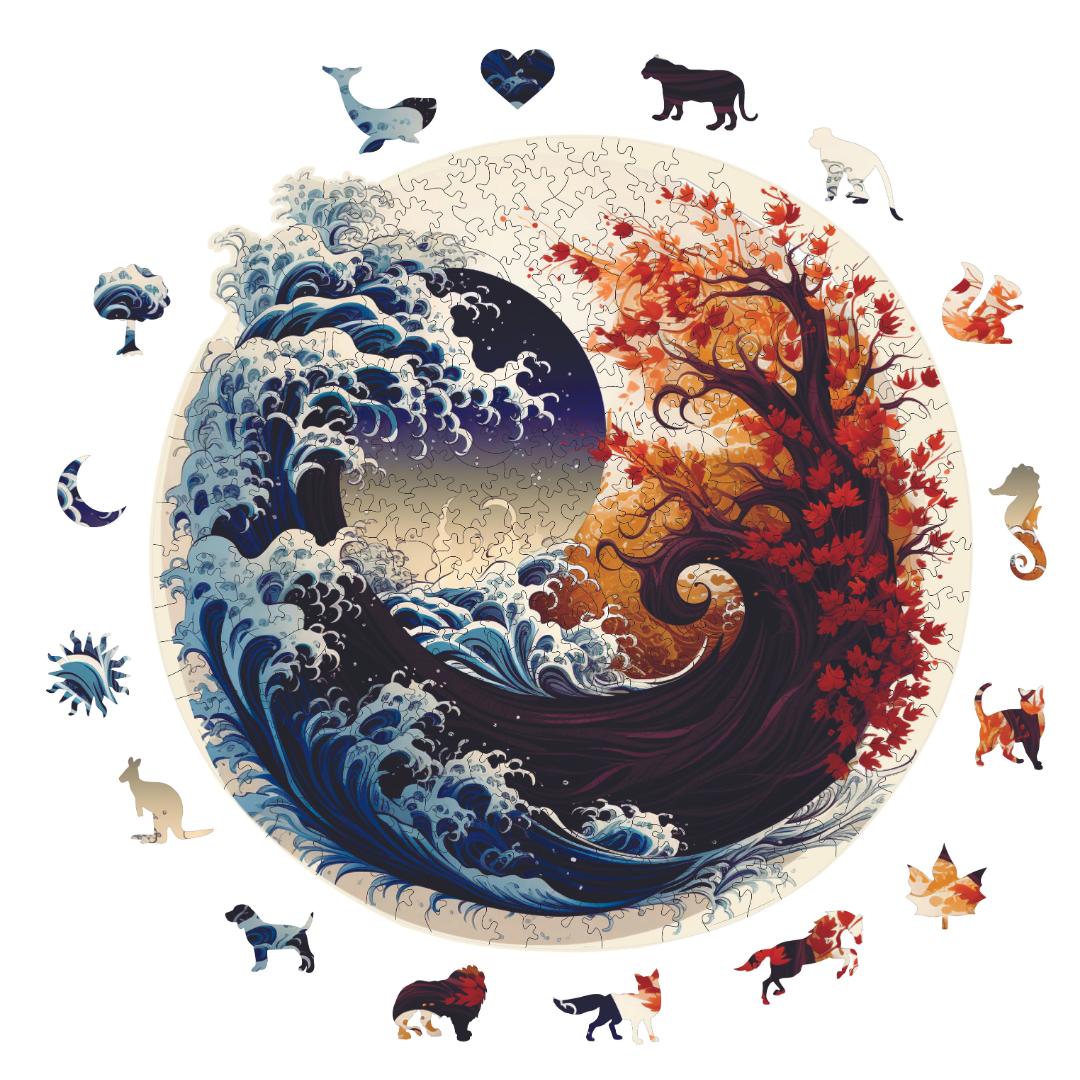 The Great Wave & Autumn - Wooden Puzzle