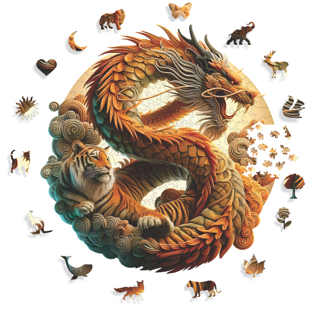 Tiger & Dragon Yin Yang - Wooden Puzzle